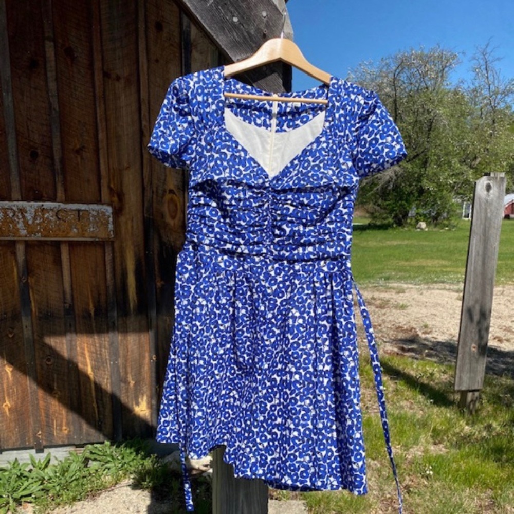 Leifnotes Blue Sweetheart Neck Romper NWOT 14